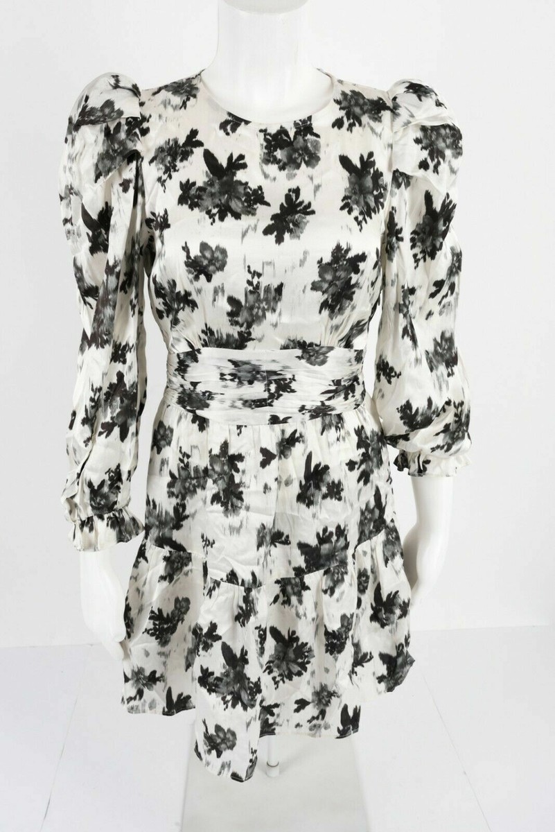 ZARA BLACK WHITE PRINT DRESS RUFFLE PLEATED SEXY SIZE S $69 D52