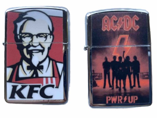 2 PCs Windproof Oil Lighters Set KFC And AC DC Band Designs Novelty ...