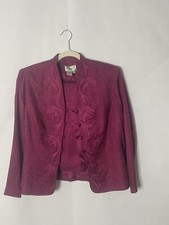 Vintage Adrianna Papell 100 Silk Fuschia 2 Piece Formal Suit Skirt Set Size 12P
