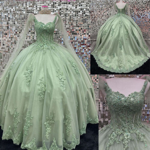 Sage Green Quinceanera Dresses Prom Ball Gowns Beaded Sweet 15 16 Paty Dresses - Picture 1 of 10