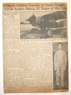 1934 CLIP AVIATOR PILOT MAX CONRAD ENROLLS AT NOTRE DAME RECORD SETTING FLIGHTS