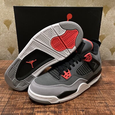 Nike Air Jordan 4 Retro Shoes Infrared Black Gray GS 5.5Y