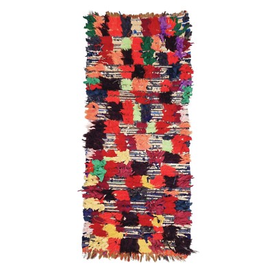 Moroccan Handmade Vintage Rug 2'6x5'4 Berber Checkered Red & Black Cotton Carpet