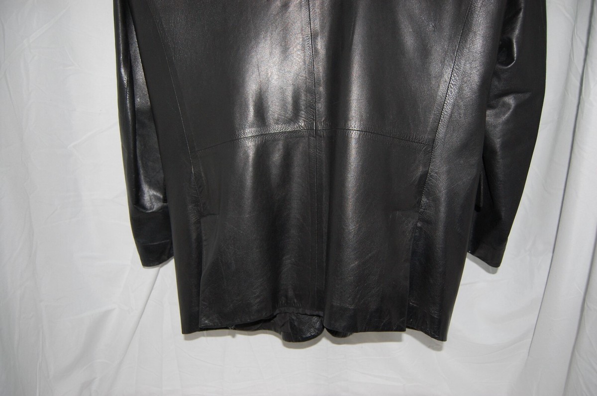XL 🔥 GIANNI VERSACE MEN Black Tall TRENCH Leather Coat Jacket