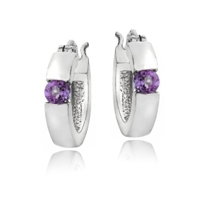 Silverspeck 925 Silber Amethyst Huggie Ohrringe Rund Lila 17 MM Stecker