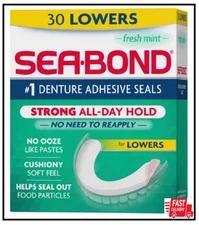 Sea Bond Secure Denture Adhesive Seals, Fresh Mint Lowers, Zinc-Free, All-Day
