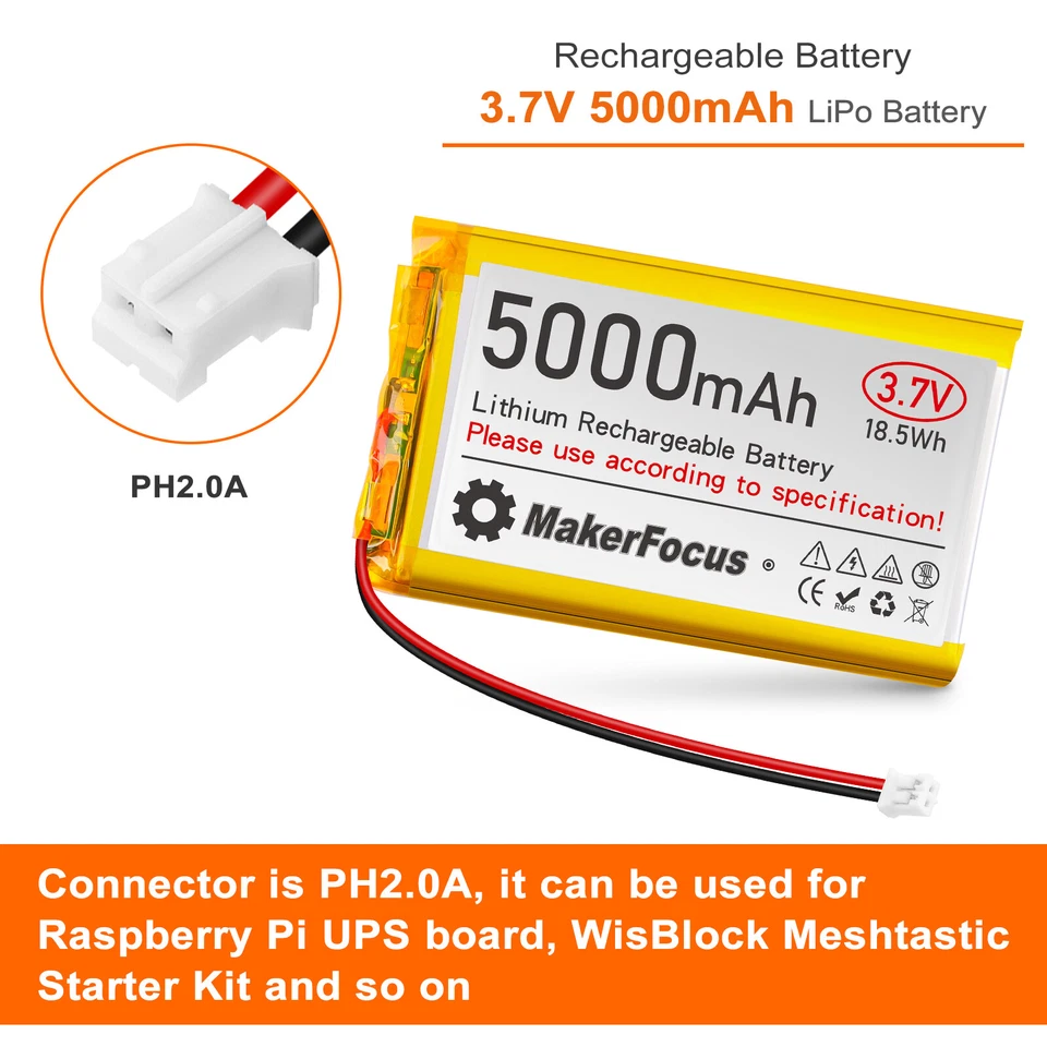 3,7V 5000mAh 18,5Wh Polymer Li Ion Akku Lipo 105080 PH2.0A-Stecker kompatibel - Bild 4 von 4