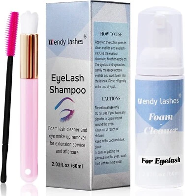WENDY LASHES Eyelash Shampoo for Eyelash Extension 60ml Eyelash Foam Cleanser with soft brush