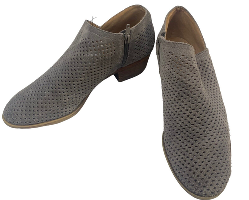 LUCKY BRAND Women Basel Ankle Booties Size 9 Gray Stylish Perforated Zip Sides - Picture 3 of 12