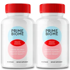 (2 Pack) Prime Biome Probiotic Capsules, Gut Health Formula Supplement Pills