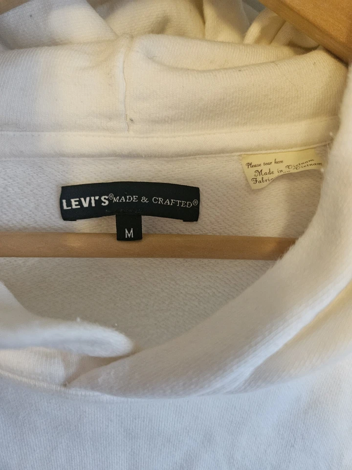 146$ LEVI'S® MADE & CRAFTED® SUDADERA CON CAPUCHA CLÁSICA DE GRAN TAMAÑO ANGORA Blanca Nueva sin etiquetas Talla MED Foto 4 de 4