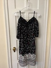 Tanzara Women’s Cold Shoulder Floral Boho Lined Dress 3/4 Sleeves Size Small