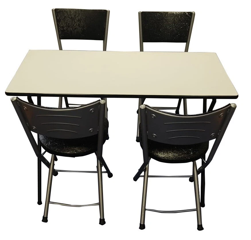 Meta Folding Dining Table with 4 Artificial Faux Leather Padded Chairs Set - Image 3 of 4