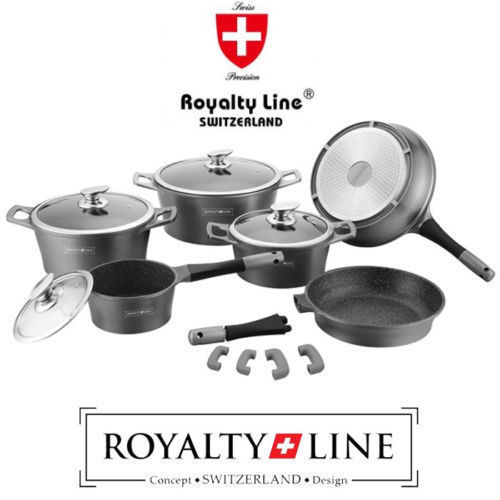 Batteria di pentole Set Pentole 14 Pz. Pietra lavica Royaltiy Line grigio - Foto 1 di 1