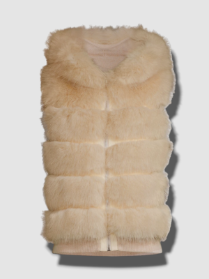 $495 Adrienne Landau Women's Beige Reversible Fox Faux-Fur Vest