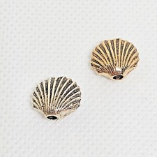 2 Pcs. Scallop Shell Seashell Vertical Hole Cast Fine Pewter Beads