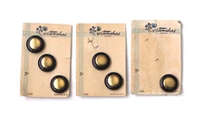 Vtg Lot of 6 Costumakers Shank Buttons on Cards, Goldtone Metal & Black, 7/8”