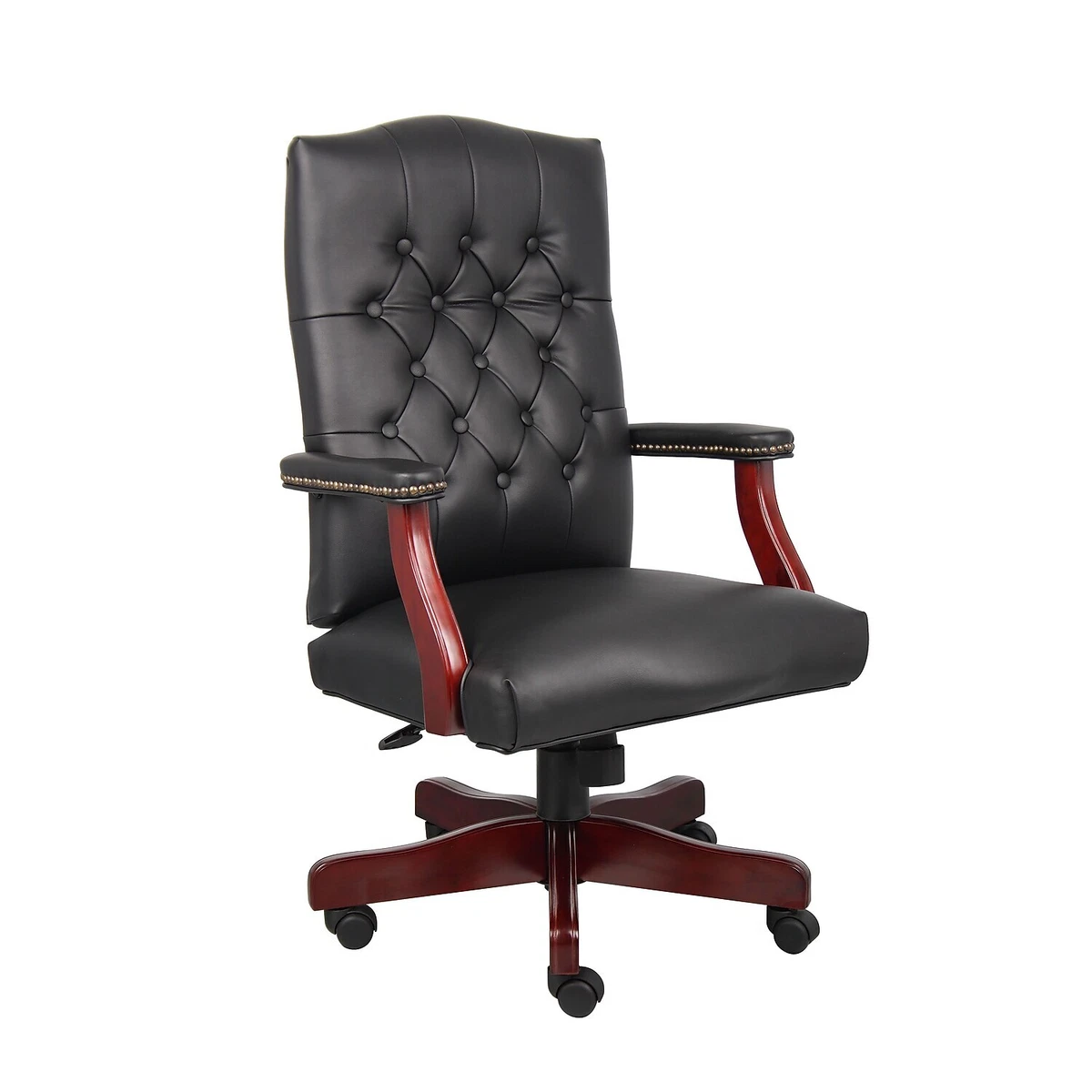 Boss Classic Executive Black Vinyl Chair With Mahogany Finish Frame B905 BK