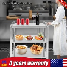 3-Shelf Utility Cart Stainless Steel Kitchen Cart Serving Storage Rolling Cart