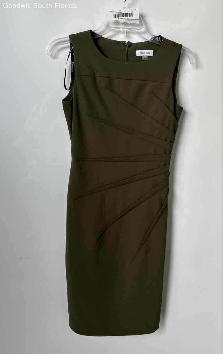Calvin Klein Womens Green Sleeveless Collarless Back Zipper Sheath Dress Size 2