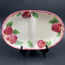 Cracker Barrel Rustic Apple Divided Oval Serving Dish 10 5/8'