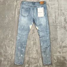 Purple Brand Slim Fit Low Rise Distressed Paint Splatter Jeans Mens Size 34