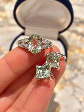 💚 Mint Royal | Natural Mint Green Amethyst Prasiolite 925 Sterling Set | Size S