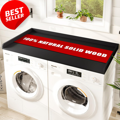 #ad Black Pine Solid Wood Washer Dryer Countertop 54x27.5in with Raised Edges $103.99