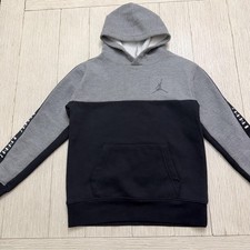 Jordan Nike Hoodie Youth Medium Gray Black Pullover Fleece Jumpman Logo