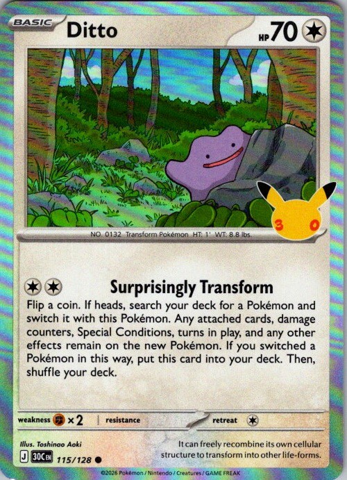 Ditto 115/128 Common ME: 30th Celebration Pokemon Holo Near Mint