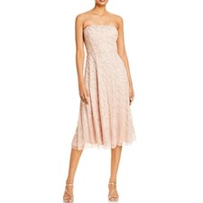 Aidan Mattox Women's Cocktail Dress Size 12 Pink Beaded Strapless Fit and Flare