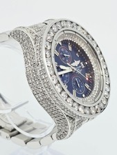 Custom Breitling A13370 Super Avenger XL Blue 48MM Steel Diamond Watch 18.60ct 6
