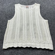 Crochet Sweater Top Vest Womens Medium White Cottagecore Boho Feminine Soft Girl