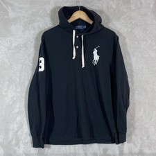 POLO RALPH LAUREN Big Pony Rugby Hoodie Sweatshirt Black Mens Large Knit Cotton