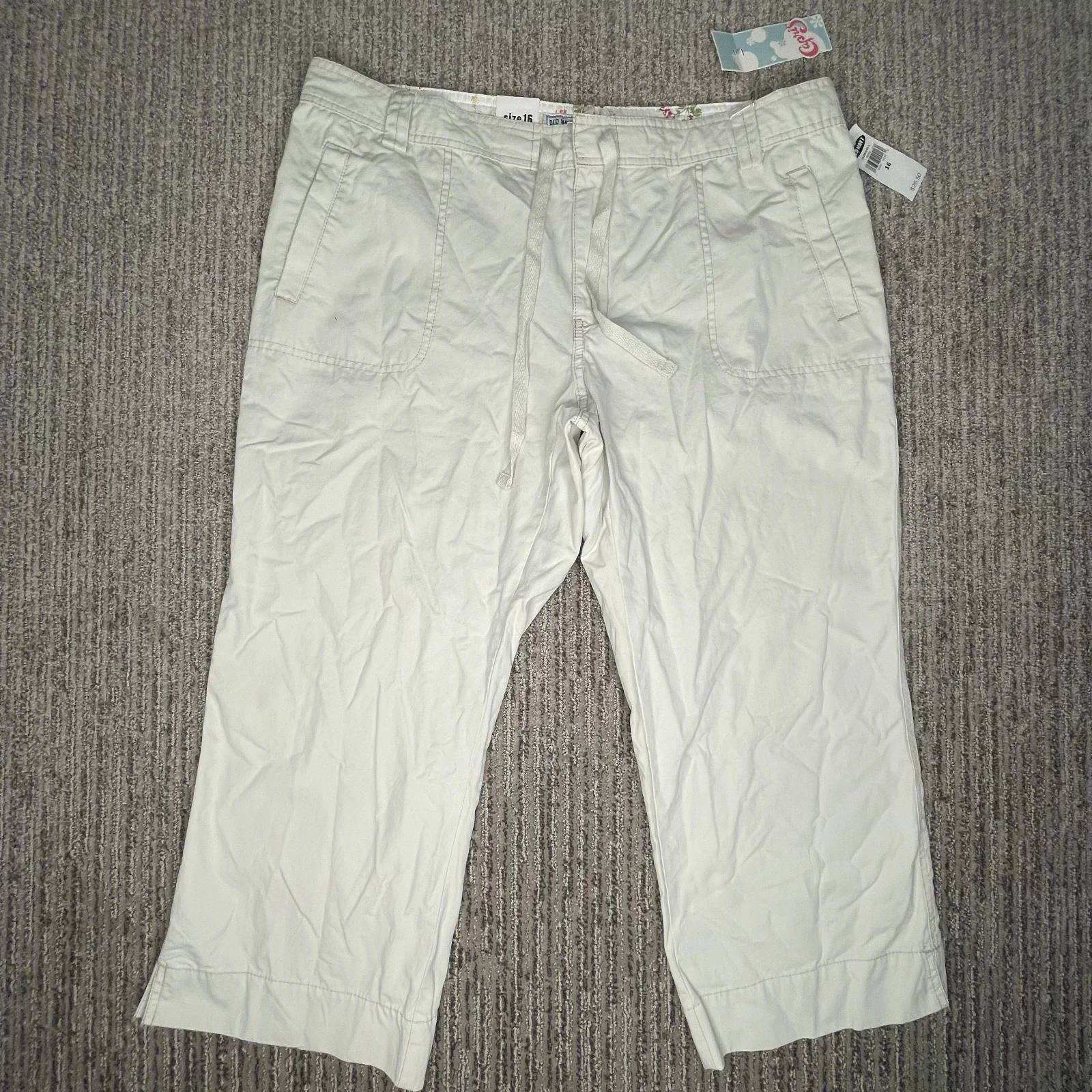 Old Navy Size 16 Women Pants Mid Rise Casual Drawstring Capri Beige