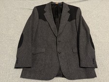 Pendleton Western Tweed Wool Jacket Blazer Sport Coat Elbow Patch Gray Black 44L