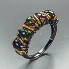 Gemstone Natural Black Opal Ring 925 Sterling Silver Size 6.75 /R471494