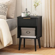 End Table, Fluted Night Stand, Modern Side Table, Bedside Table with 1 Drawer...