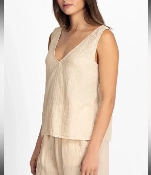 Jonny Was Calme Gauze Beige Waffle Tank Top Women S 100% Cotton Boho Comfy Soft