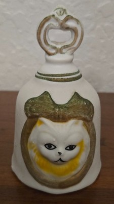 Vintage Hand-Painted Ceramic Bell Featuring Cat Face 5'' Sunset House