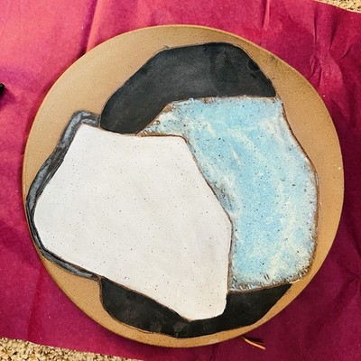 Handmade Studio Pottery Wall Plate Abstract Modern Art 12  Signed Ceramic