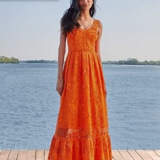 Farm Rio Orange Guipure Sleeveless Maxi Dress