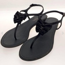 CHANEL Ribbon COCO MARK Low Heel Sandals Mules Pumps Shoes Women Size 36 Black
