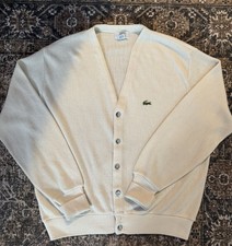 Vintage IZOD Lacoste Cardigan Made in USA Orlon Acrylic Croc Logo 80s Knit L”