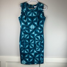 Calvin Klein Blue Starburst Geometric Sleeveless Sheath Office Career Dress 12