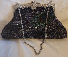 Women's Beaded Sequin Peacock Evening Clutch Bags Party Purse