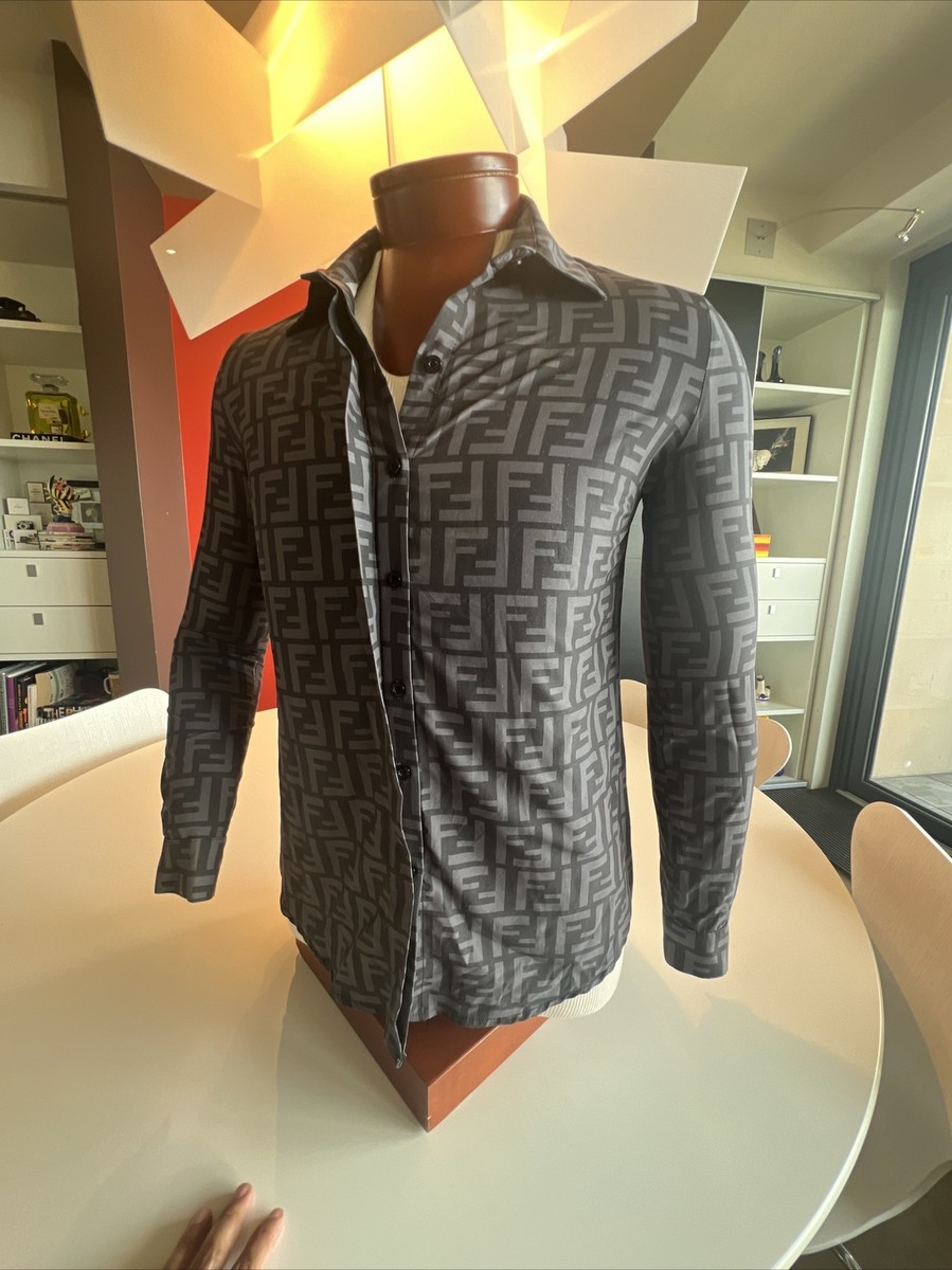 FENDI Vintage Zucca Monogram Logo Button Up Shirt Top Color