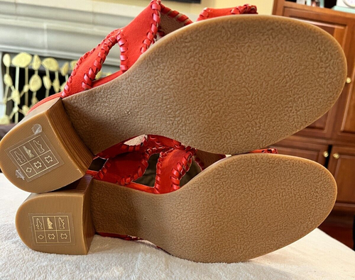 Jack Rogers Womens Size 8 NEW Red / Orange Suede Logan Block Heel Sandals Brazil - Picture 13 of 13