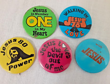 5 Vintage Religious Christian Retro Cool JESUS Pinback Buttons Memorabilia 2.25"