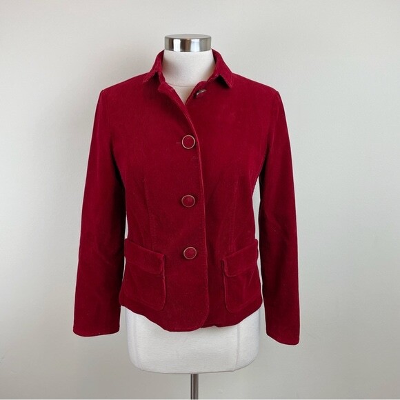 Talbots Solid Red Corduroy Button Front Jacket Wo… - image 1